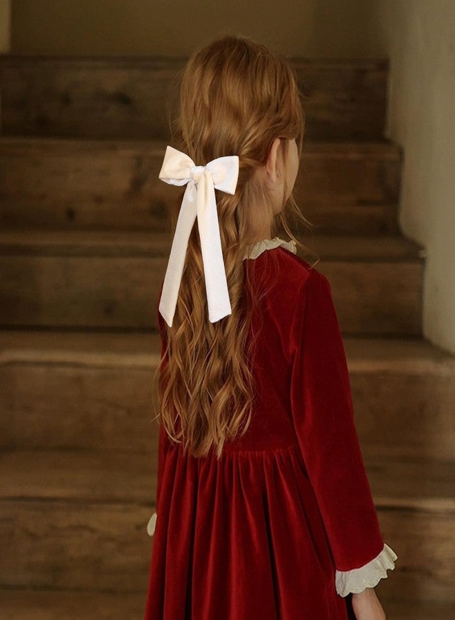 KCHIES 5" Velvet Ribbon Hair Bows for Girls Women Cream White Velvet Long Tail Ponytail Bowknot Alligator Clips Toddler Teens Baby Kids Fall Wedding Pageant 1st Communion Dress Accessory Gift - Image 5